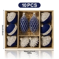 Set da 10 pezzi di addobbi natalizi floccati blu navy con decori in glitter argento - Blu Scuro (XM0110S)