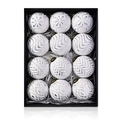 Set mit 12 weißen 8cm Vintage-Weihnachtskugeln mit Prägung in schwarzer Geschenkbox - Silber (XM0194S-8-12PCS)