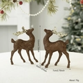 Brown glitter Christmas reindeer figurines pair with gold antlers holiday decor - Coffee