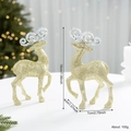 Set of 2 golden glitter Christmas reindeer ornaments with silver curled antlers, 18cm tall - Gold Reindeer Style (L-009)