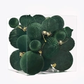 Donkergroene fluwelen kerstballen set met gouden dopjes in een transparante geschenkdoos - Donkergroen