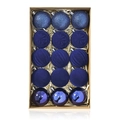 Set of 15 blue Christmas ball ornaments with glitter and matte finishes in a box - Dark Blue