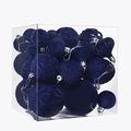 Set de bolas de Navidad de terciopelo azul oscuro con formas variadas en caja acrílica - Azul marino