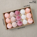 Set of 15 velvet Christmas tree ornaments in shades of pink and white in a kraft box - Pink Series