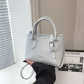 Light blue faux leather bucket bag with lychee texture and top handle for women - Basic Style / Blue