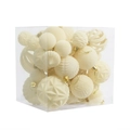 Set de bolas de Navidad de terciopelo blanco crema con texturas y cordones dorados - Beige