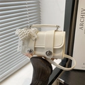 Creamy white mini Boston bag with pearl lace bow and silver twist locks - With Pendant / White