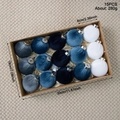 Set of 15 velvet Christmas ornaments in gradient blue shades with silver caps in a gift box - Blue Series