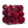 Set de adornos de Navidad flocados rojos con formas mixtas en caja clara - Burdeos