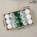 Set of 15 velvet Christmas tree balls in white, light green, and emerald in a gift box - Green System