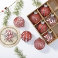 Coffret de boules de Noël rouges et transparentes avec rayures pailletées en boîte kraft - Rose Rouge