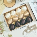 Set di 12 palline di Natale in velluto satinato beige e oro champagne in scatola - Colori caffè