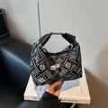 Mini borsa retrò bianca e nera con ricami floreali tradizionali e perline - Nero