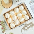 Set of 12 cream satin Christmas balls in gift box for tree decoration 6cm diameter - Beige