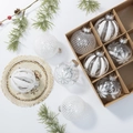 Kit de boules de Noël transparentes avec motifs de flocons et attaches argentées - Ivoire