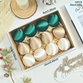 Set of 12 satin Christmas balls in dark green, gold, and cream colors in a kraft box - Dark Green And Khaki And Beige