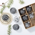 Clear DIY Christmas ornaments set with black grid and white floral patterns - Obsidian Black