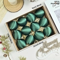 Set of 12 dark green satin velvet Christmas ornaments in a kraft gift box packing - Dark Green