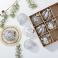 DIY clear and silver Christmas balls set with diverse patterns in a kraft paper box - Silver