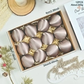 Set of 12 elegant champagne bronze satin Christmas ornaments in a gift box with 6cm balls - Grey Purple