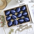 Set of 12 navy blue satin velvet Christmas tree balls in brown kraft paper gift box - Navy Blue