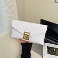 White envelope clutch bag in cross-grain leather with golden geometric buckle detail - White