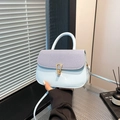 Lichtblauwe crossbodytas met paarse twill-flap en gouden druppelsluiting - Blauw
