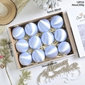 Set of 12 light blue satin Christmas balls arranged in a gift box for tree decoration - Light Blue