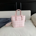 Bolso bombonera de cuadros rosas y blancos con correa de hombro desmontable - Rosa