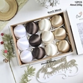 Set of 12 luxury velvet Christmas balls in white and gold for tree decoration - Four-color Brown Tones (Gold Cap)