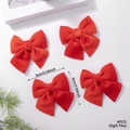 Set of 4 red velvet Christmas bows, 9cm handmade decorations for festive tree hanging - 9cm (EJ0214) / Red