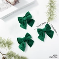 Set of 4 dark green velvet Christmas bows ornaments, 11cm holiday tree decoration accents - 11cm (EJ0214) / Green