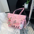 Grande borsa shopper rosa con stampe graffiti e personaggi dei cartoni animati moda - Rosa
