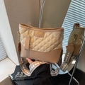 Quilted khaki crossbody bag with wide shoulder strap and gold-tone hardware detail - Khaki