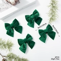 Set of 4 dark green velvet Christmas bows ornaments for holiday tree and party decoration - 9cm (EJ0214S) / Green