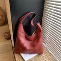Elegante bolso tote trenzado marrón rojizo en cuero de calidad con asa ancha - Rojo