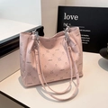 Grande borsa tote rosa con stampa a coniglio e finitura in ecopelle a grana litchi - Rosa