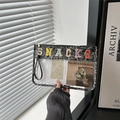 Transparent PVC makeup bag with leopard print trim and embroidered SNACKS lettering - Leopard Black
