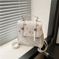 Mini white backpack with cute dachshund and cherry print, versatile PU leather small bag - White