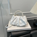 Bolso plisado blanco crema con asa de perlas elegante y correa de cuero desmontable - Blanco