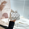 Mini white crossbody bag with black polka dots and oversized bow detail for women - White