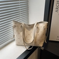Cream white tote bag featuring cartoon prints and lychee grain leather texture - Off White
