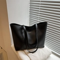 Grande borsa tote in pelle nera stile Harajuku con scritte dorate per il pendolarismo - Nero