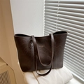 Borsa tote marrone scuro in ecopelle vintage con scritte dorate alla moda - Marrone Scuro