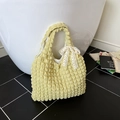 Light yellow puff floral canvas tote bag with white lace bow and popcorn texture fabric - With Silk Scarf / Yellow