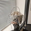 Silberne Pailletten-Beuteltasche mit Kordelzug-Innenfutter und Metall-Kettenriemen - Silber