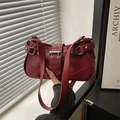 Chic dark red vintage underarm bag with silver buckle and studs in PU leather finish - Red