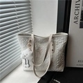 White quilted tote bag with colorful butterfly embroidery and cloud charm detail - With Pendant / White