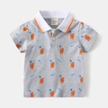 Dettaglio della polo per bambini con stampa di orsetti e colletto a righe - Grigio / 90cm
