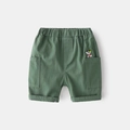 Detail of army green cotton boys' shorts with elastic waist and cute puppy embroidery - 90cm / Army Green